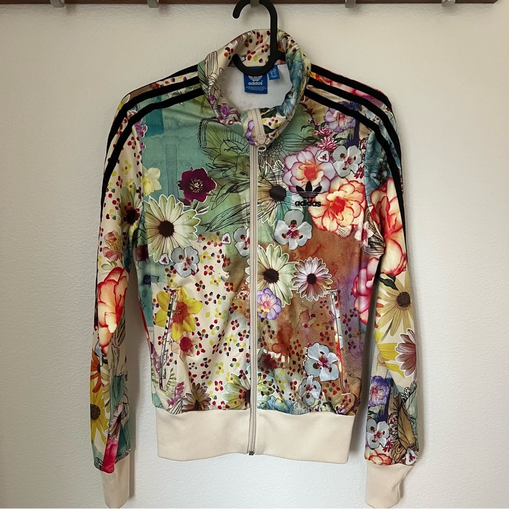 XS Adidas Originals Floral Firebird Track Jacket - Zip up with Zip Pockets